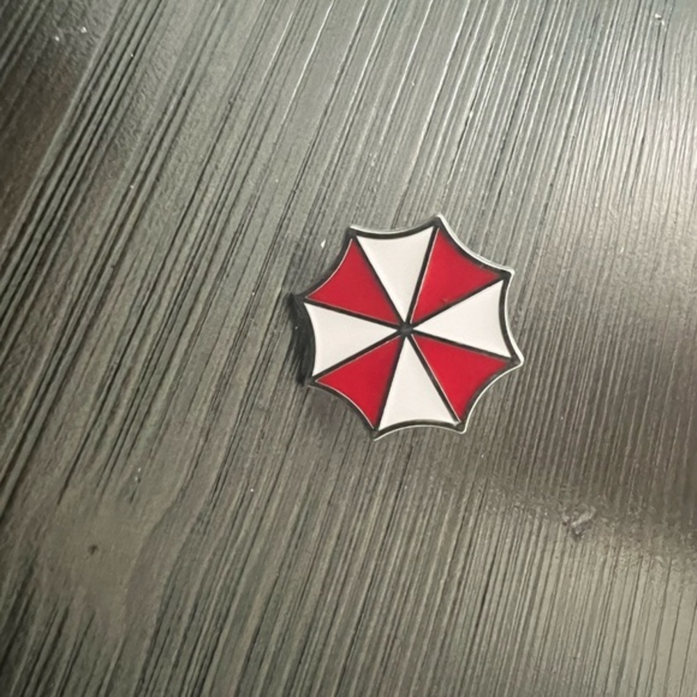 Chic Red and White Umbrella Brooch